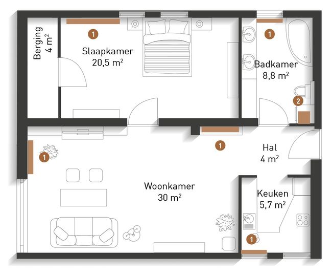 Woning plattegrond radiatoren gasketel